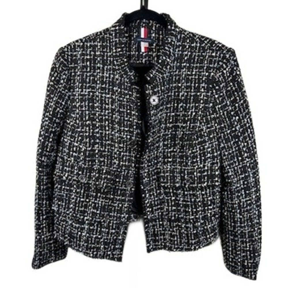 Tommy Hilfiger Blazer Women's‎ Size 14 Black White Metallic Tweed Jacket